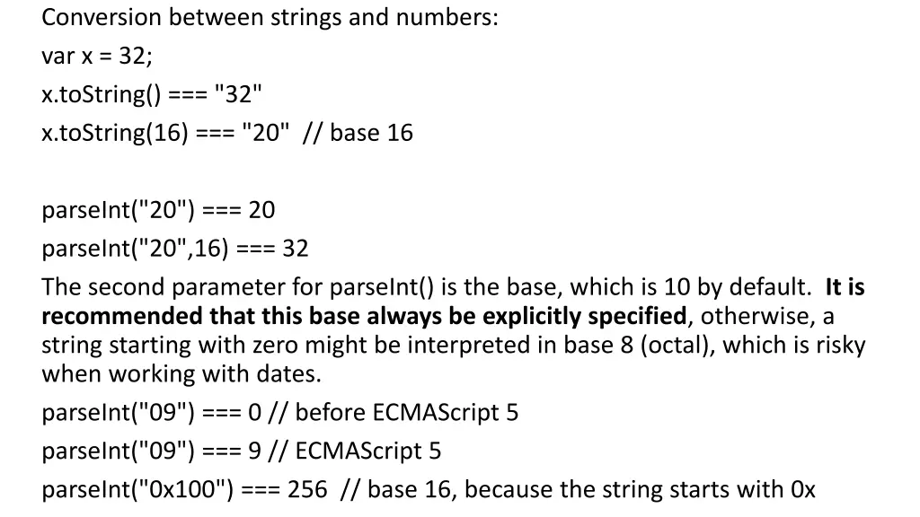 conversion between strings and numbers