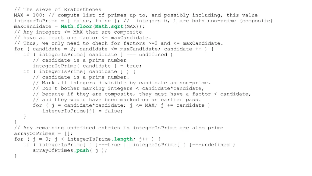 the sieve of eratosthenes max 100 compute list