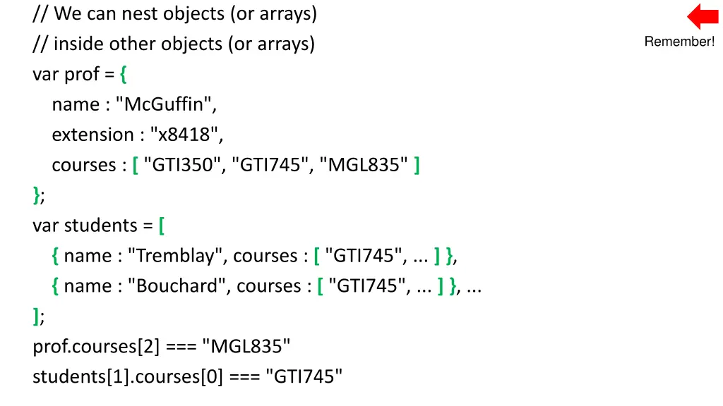 we can nest objects or arrays inside other