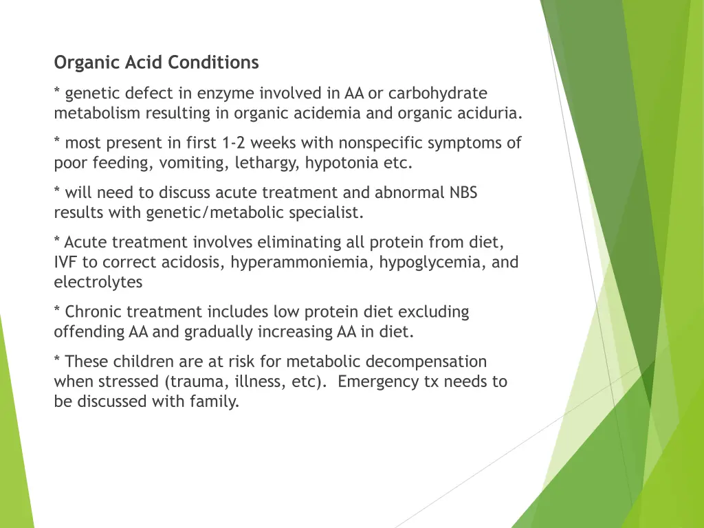 organic acid conditions