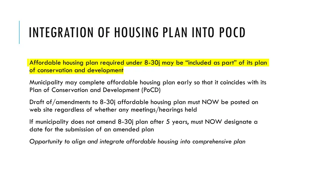 integration of housing plan into pocd