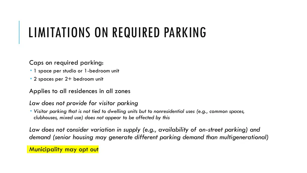 limitations on required parking