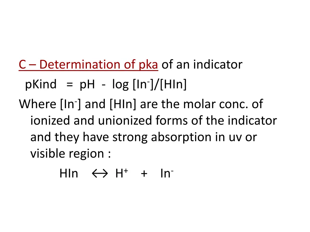 c determination of pka of an indicator pkind