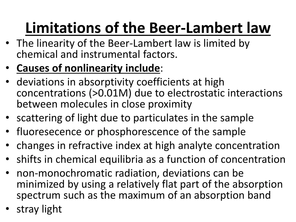 limitations of the beer lambert law the linearity