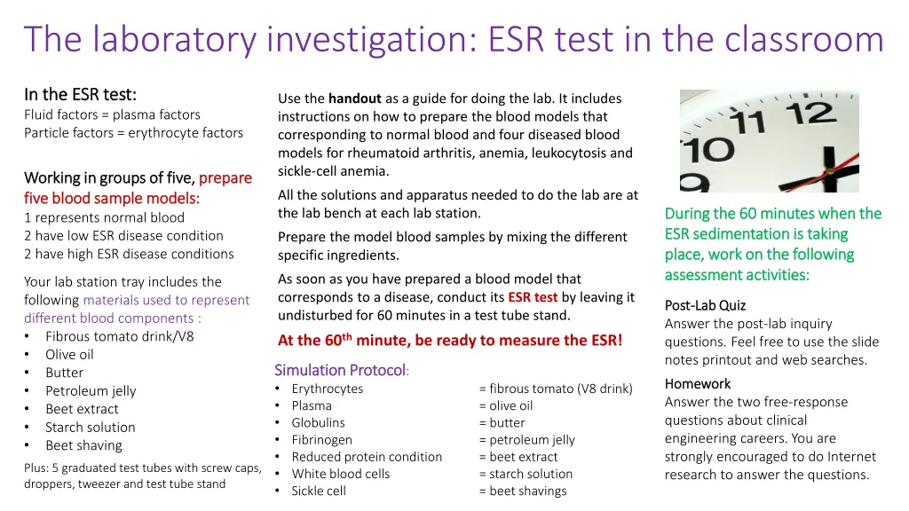 the laboratory investigation esr test