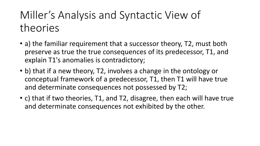 miller s analysis and syntactic view of theories