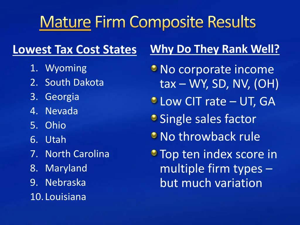 maturefirm composite results