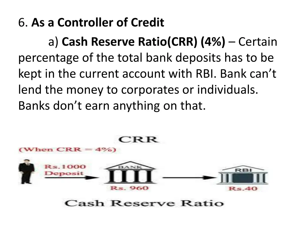 6 as a controller of credit a cash reserve ratio