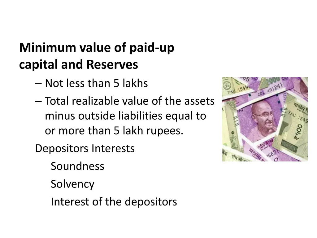 minimum value of paid up capital and reserves