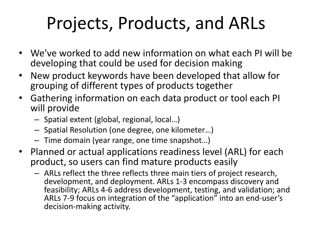 projects products and arls