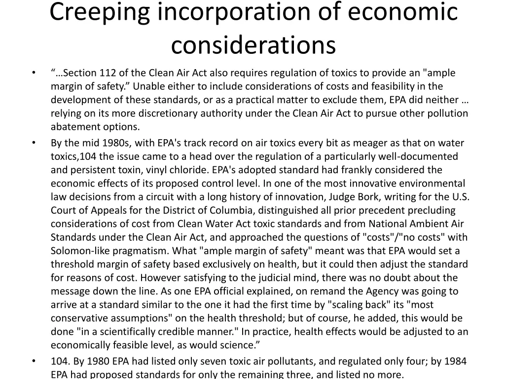 creeping incorporation of economic considerations