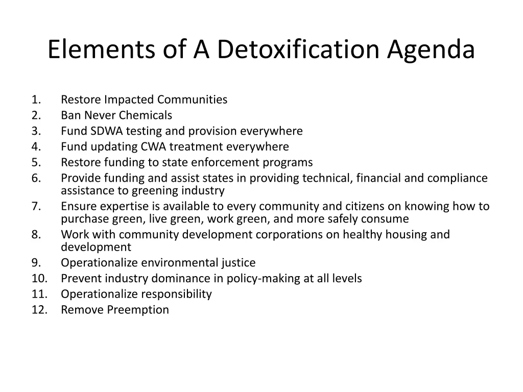 elements of a detoxification agenda