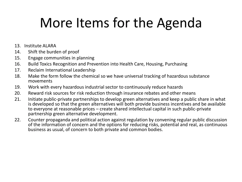 more items for the agenda