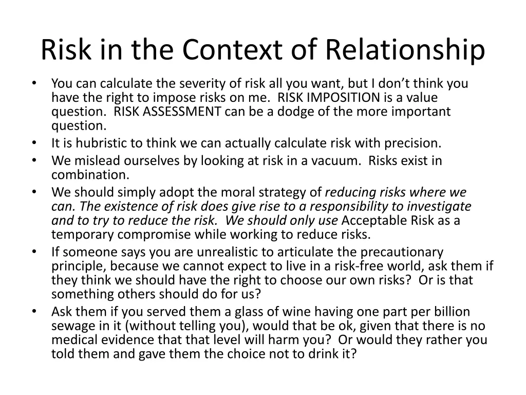 risk in the context of relationship