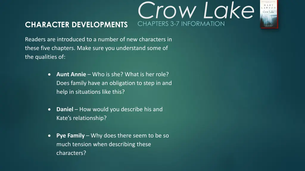 crow lake chapters 3 7 information 3