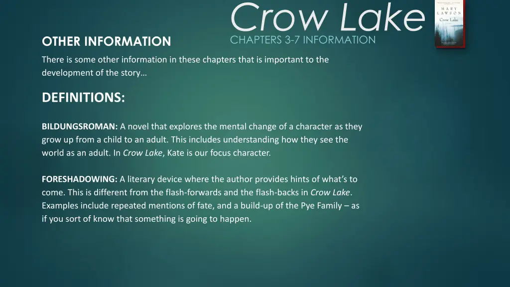 crow lake chapters 3 7 information 6