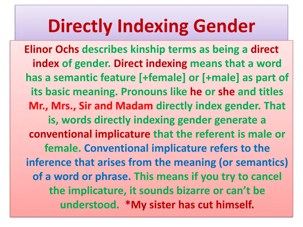 directly indexing gender