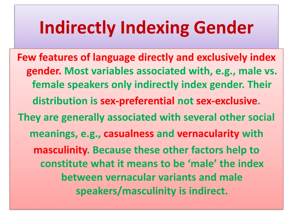 indirectly indexing gender