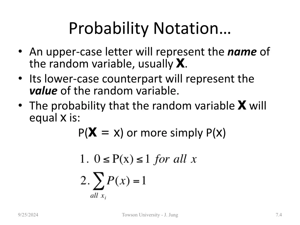 probability notation an upper case letter will