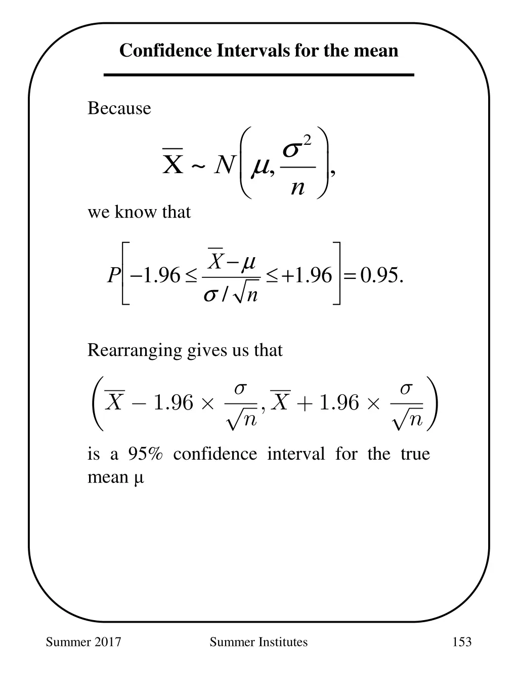 confidence intervals for the mean