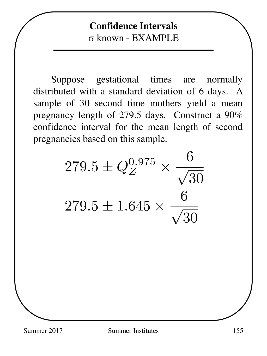 confidence intervals known example