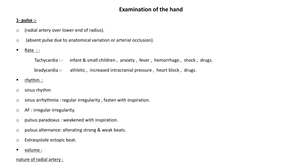 examination of the hand