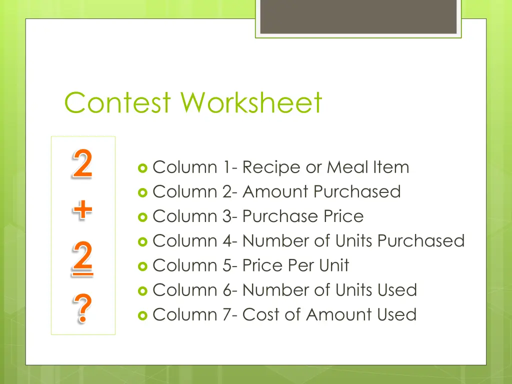 contest worksheet