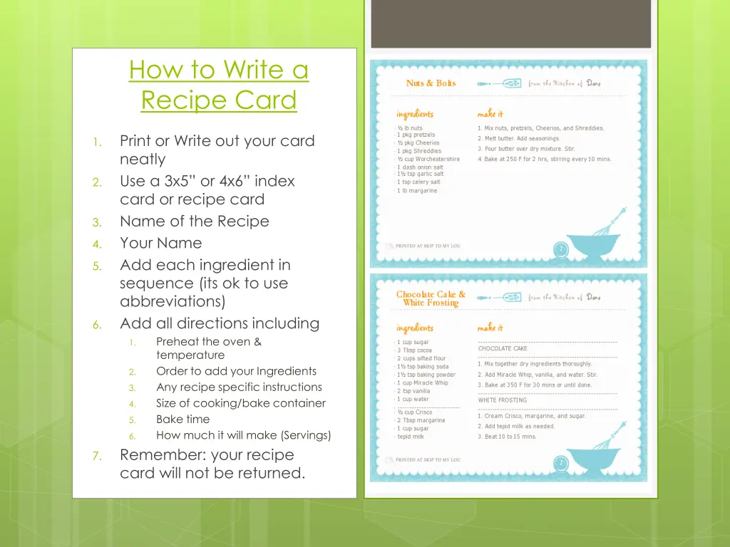 how to write a recipe card