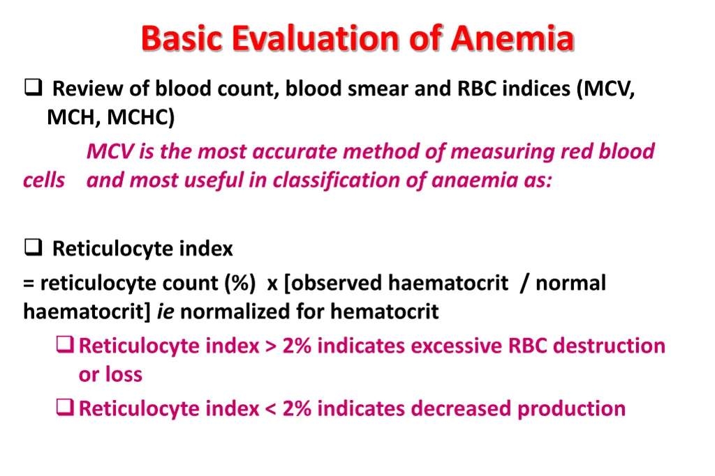 basic evaluation of anemia