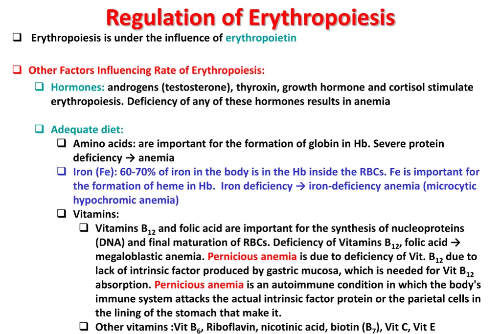 regulation of erythropoiesis erythropoiesis