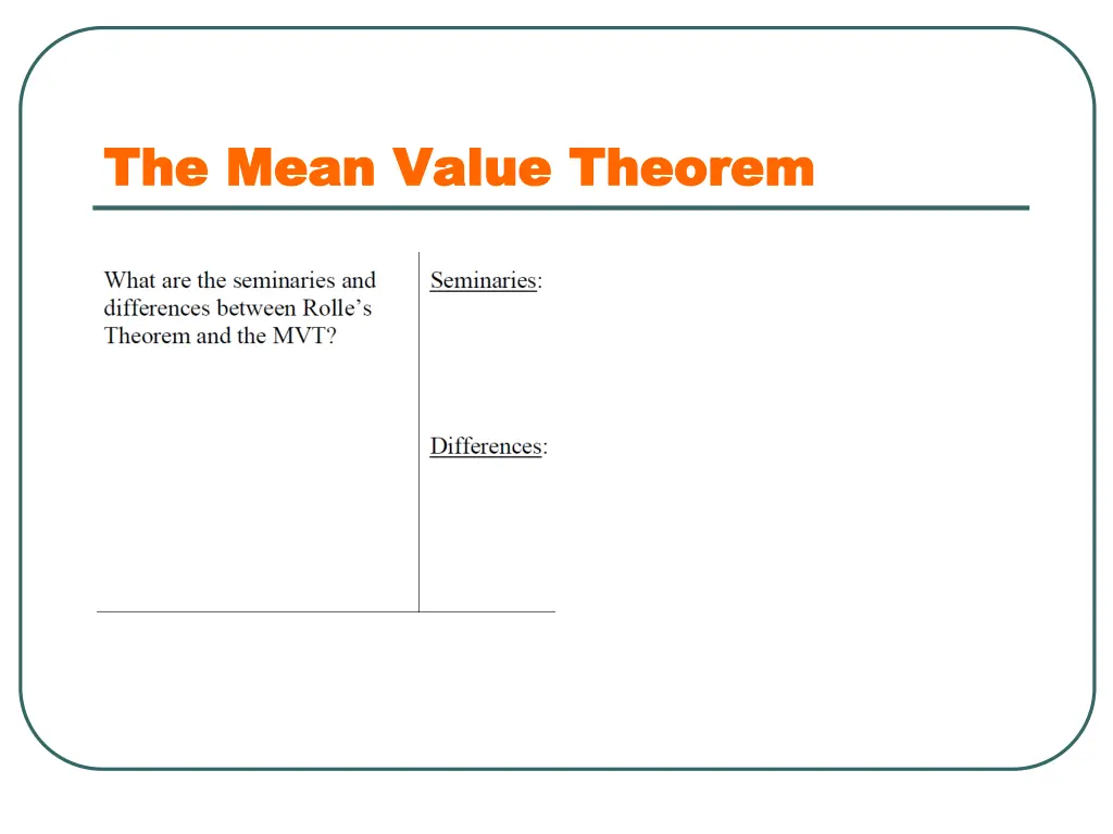 the mean value theorem the mean value theorem 1