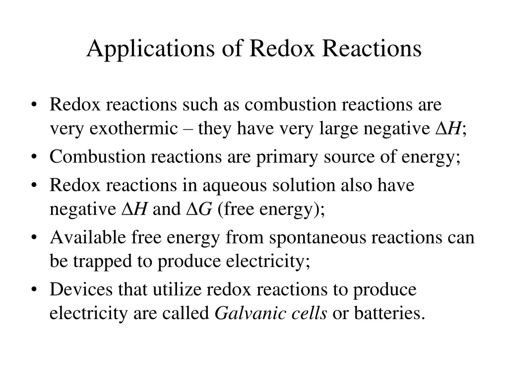 applications of redox reactions