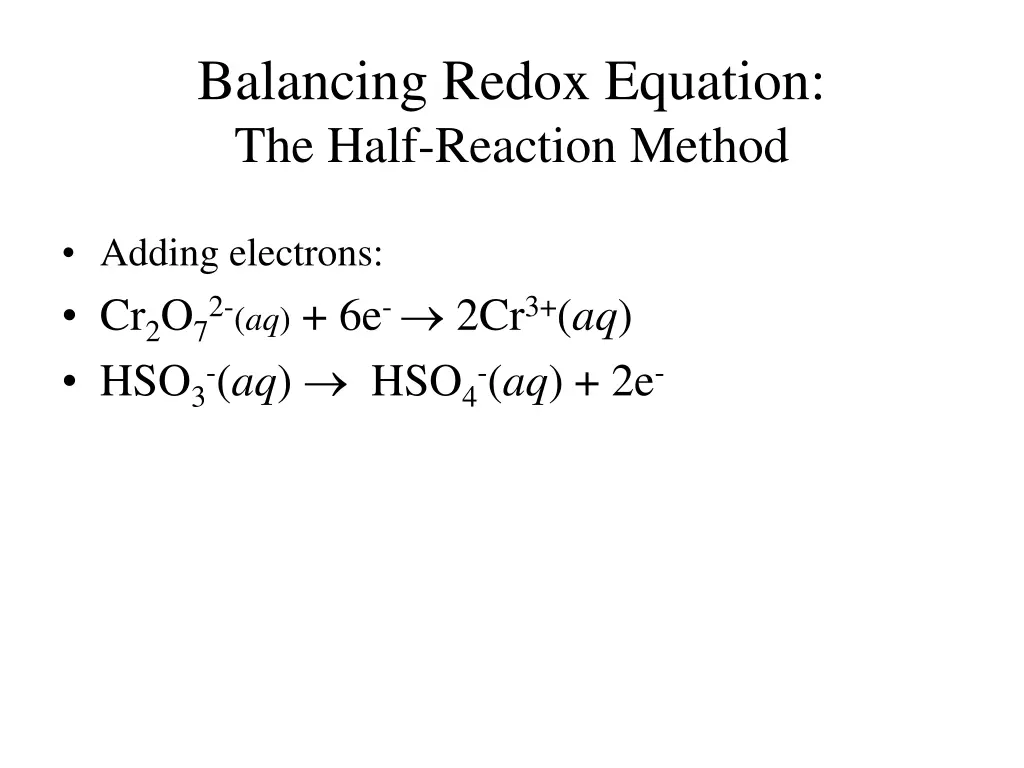 balancing redox equation the half reaction method 1