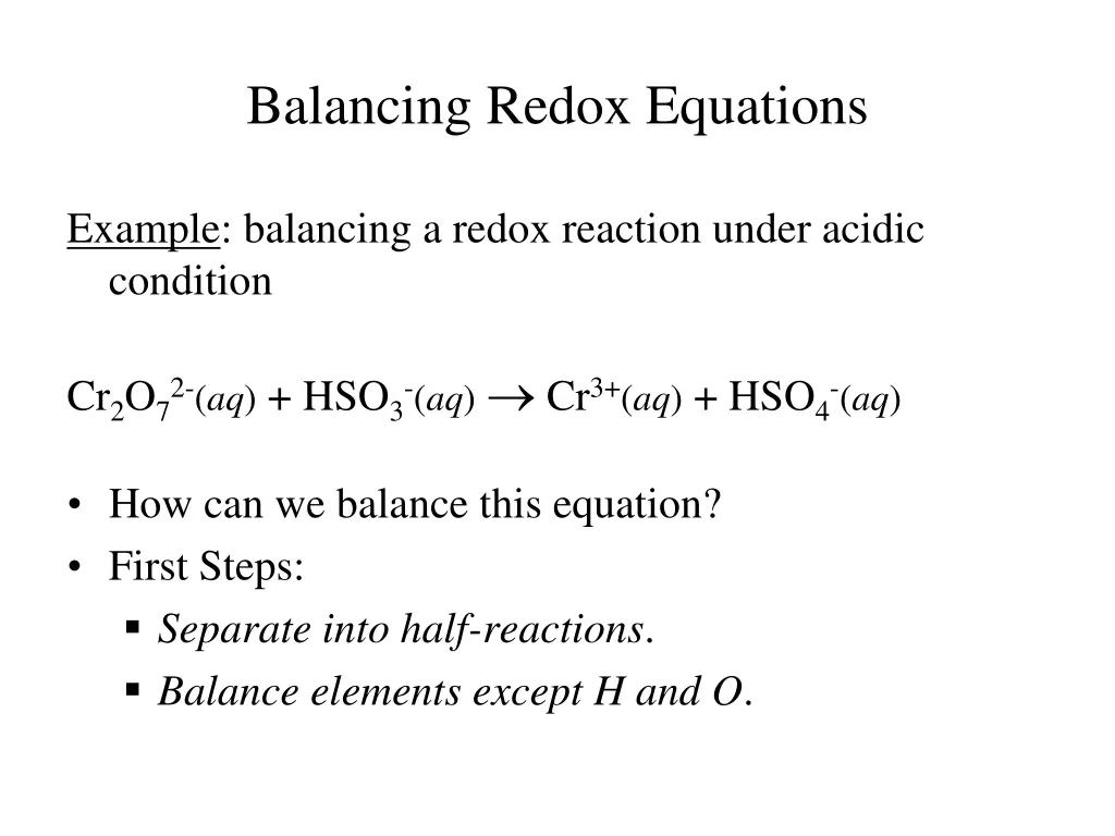 balancing redox equations 1