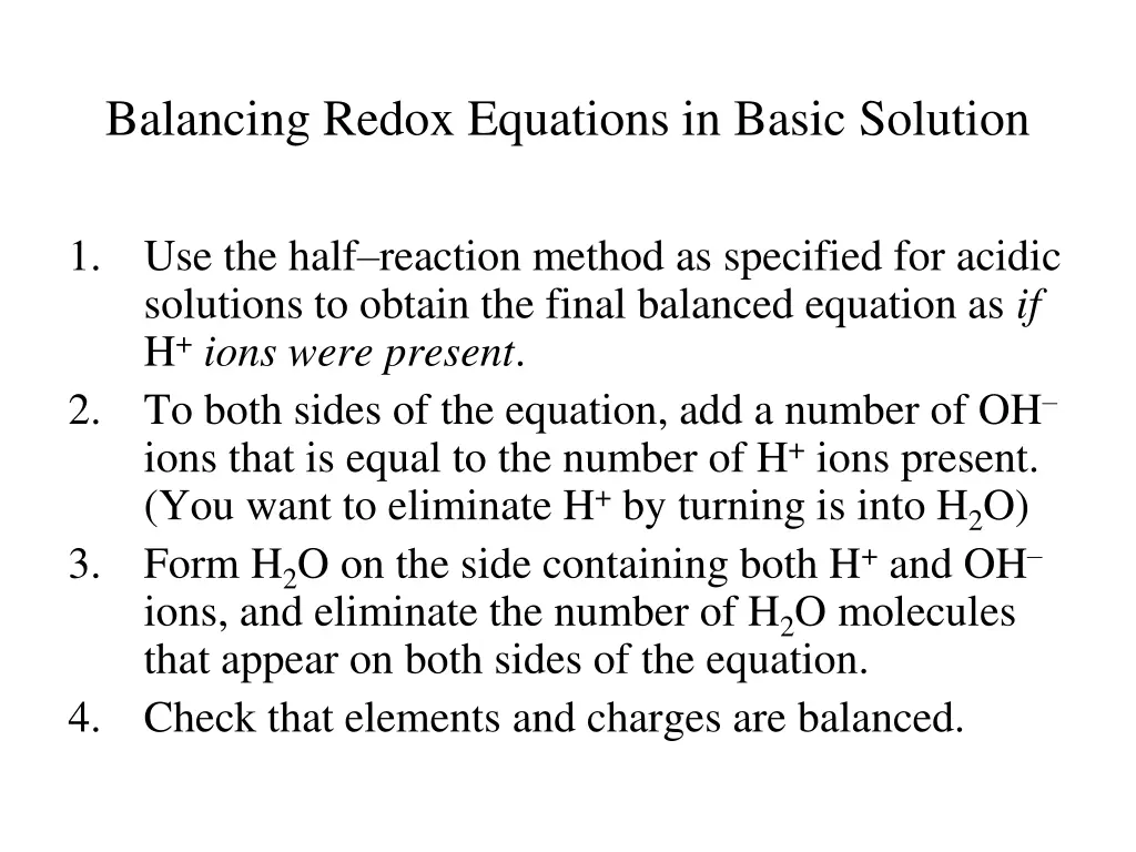 balancing redox equations in basic solution