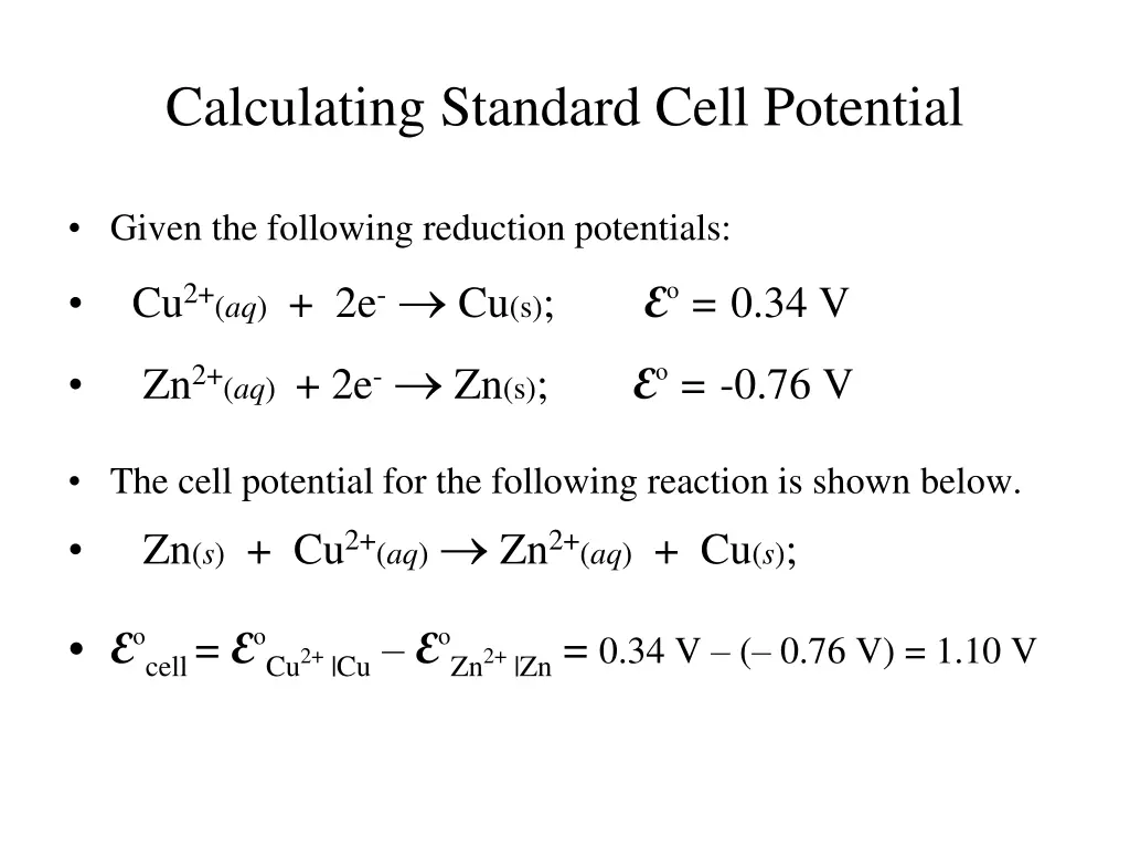 calculating standard cell potential