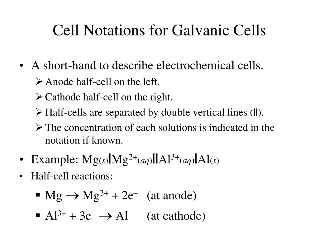 cell notations for galvanic cells