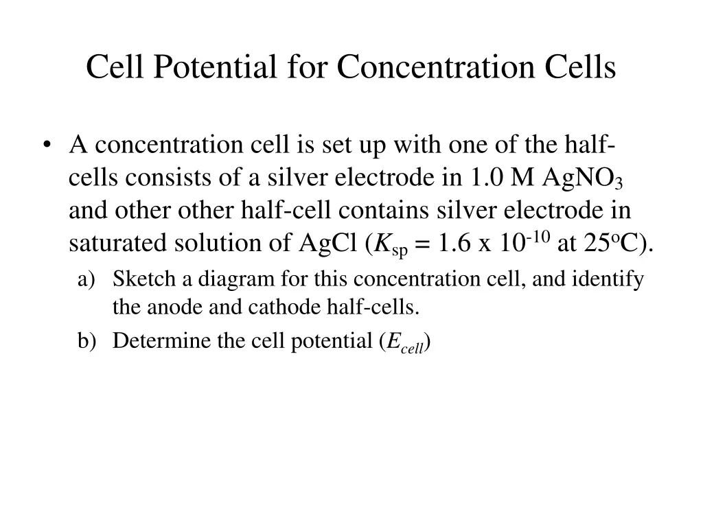 cell potential for concentration cells