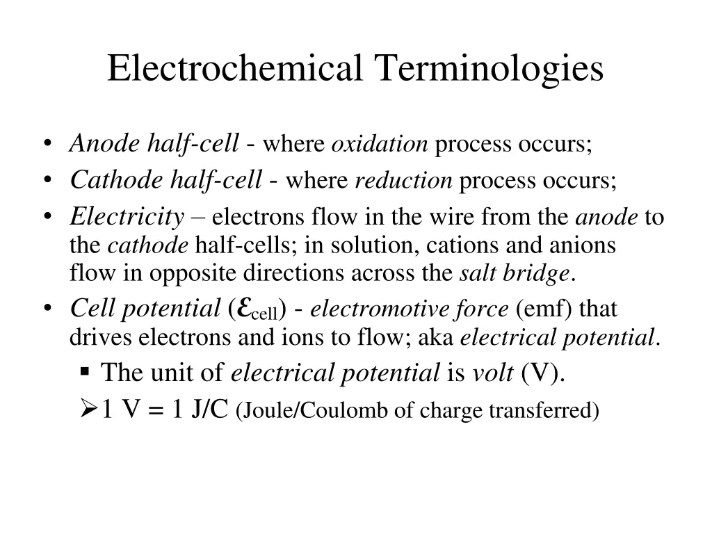 electrochemical terminologies