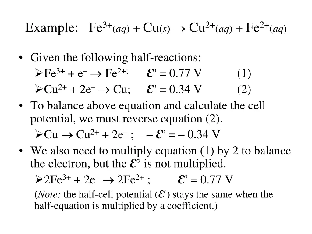 example fe 3 aq cu s cu 2 aq fe 2 aq