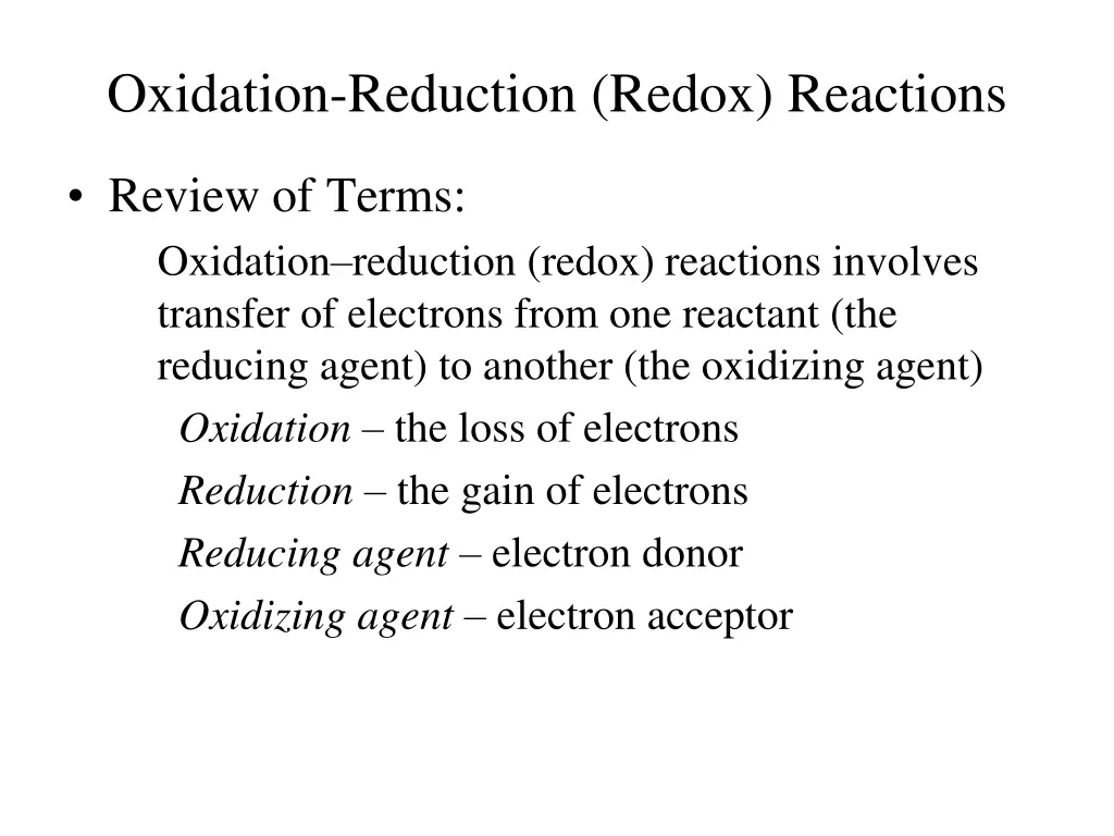 oxidation reduction redox reactions