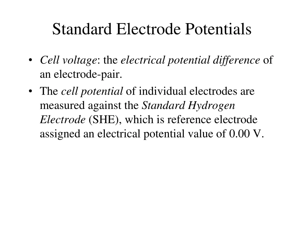 standard electrode potentials