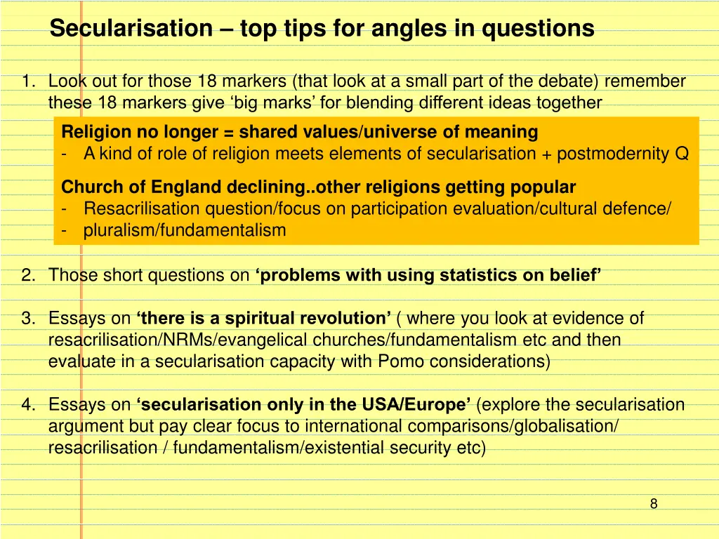 secularisation top tips for angles in questions