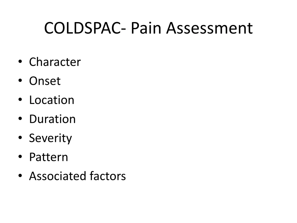 coldspac pain assessment