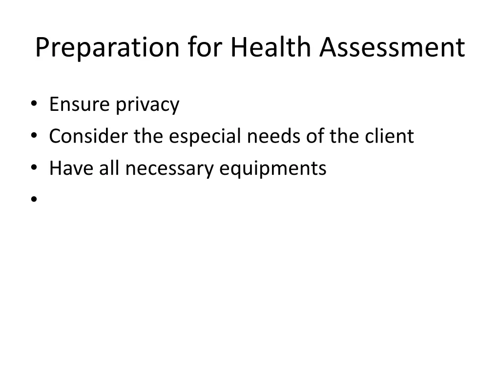 preparation for health assessment