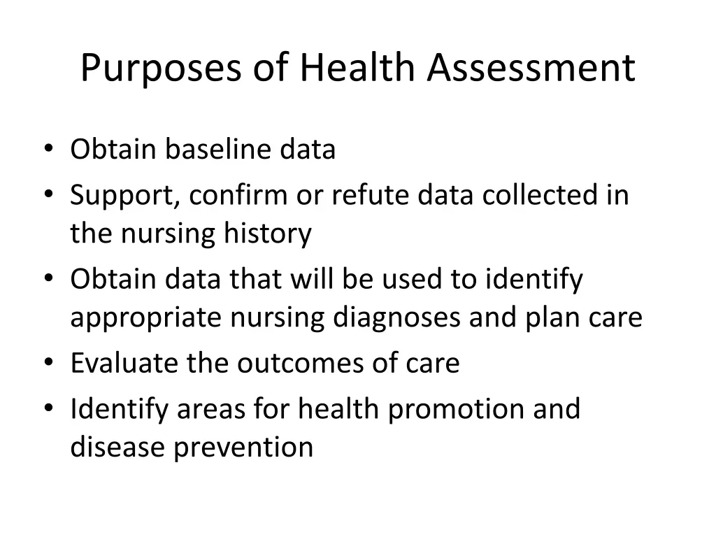 purposes of health assessment