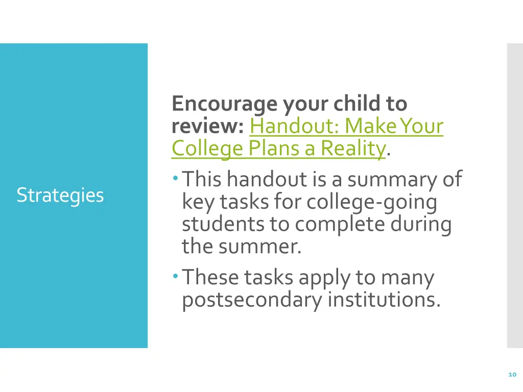 encourage your child to review handout make your