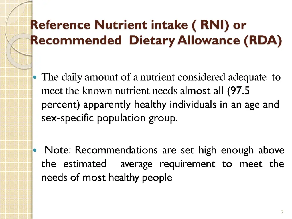 reference nutrient intake rni or recommended