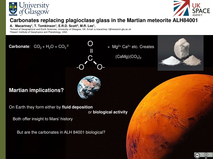 carbonates replacing plagioclase glass