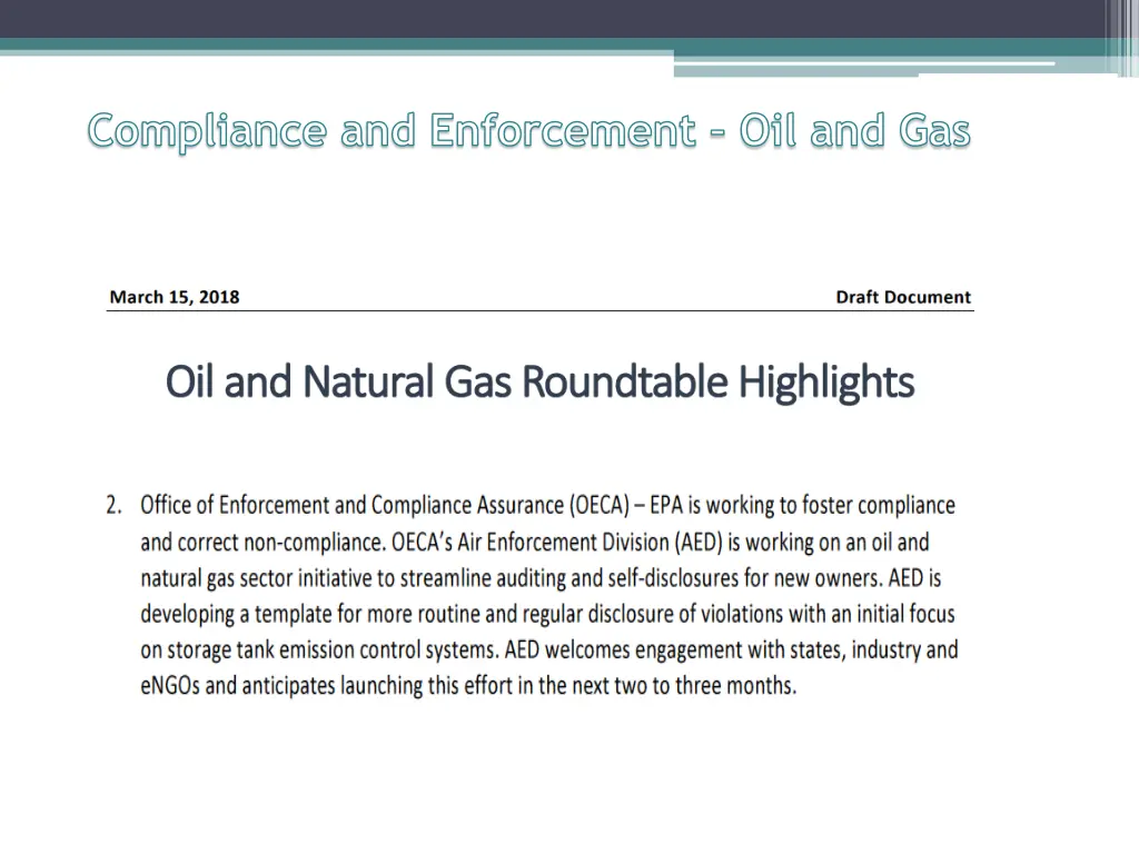 compliance and enforcement oil and gas